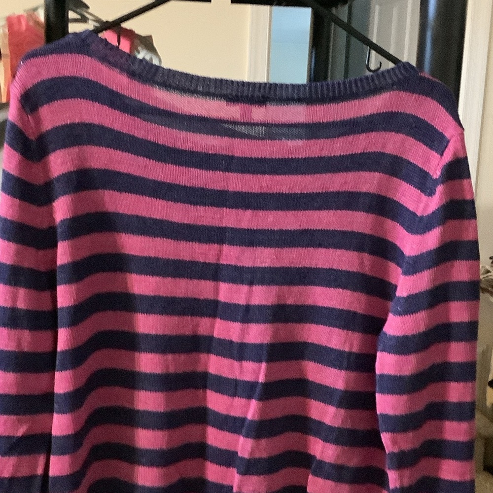 Talbots Vibrant Pink and Navy Striped Sweater, Linen, XL - Picture 7 of 9